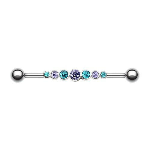 Dazzling Gem Row Industrial Barbell Industrial Barbell Impulse Piercings Tanzanite/Teal