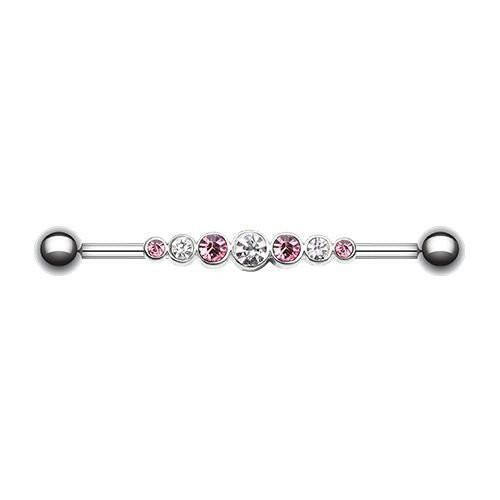 Dazzling Gem Row Industrial Barbell Industrial Barbell Impulse Piercings Clear/Pink