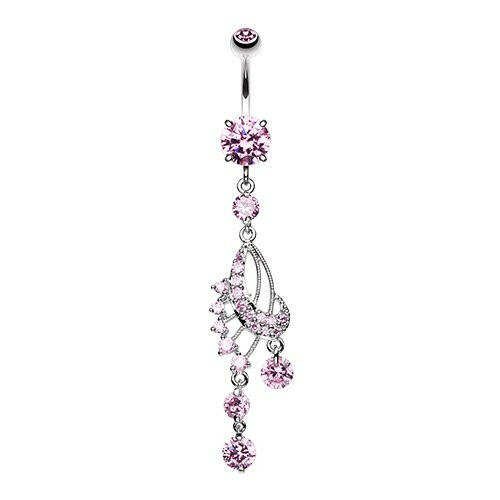 Dazzling Harp Elegance Cubic Zirconia Belly Button Ring Navel Ring Impulse Piercings Pink