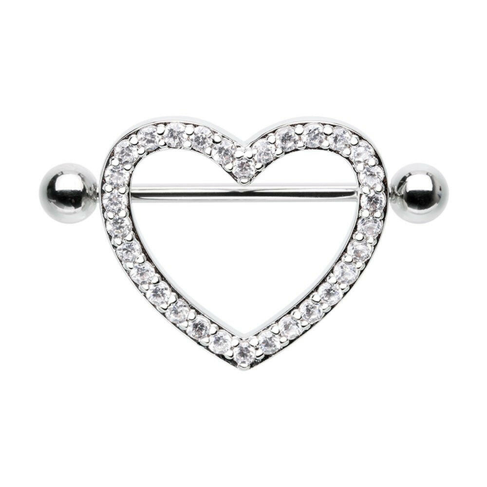 Dazzling Multi Gem Heart Nipple Shield Ring Nipple Ring Impulse Piercings 14 GA (1.6mm)/Clear