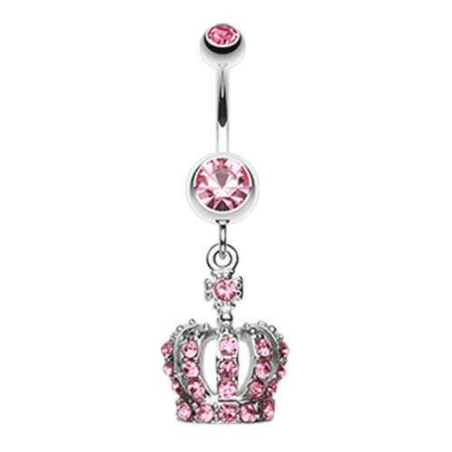 Dazzling Royal Crown Belly Button Ring Navel Ring Impulse Piercings Light Pink