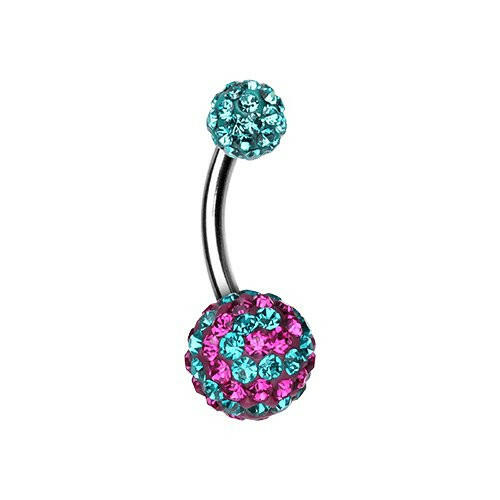 Dazzling Spiral Multi-Sprinkle Dot Belly Button Ring Navel Ring Impulse Piercings Teal/Fuchsia