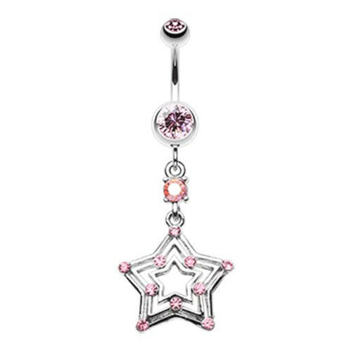 Dazzling Star Belly Button Ring Navel Ring Impulse Piercings Light Pink