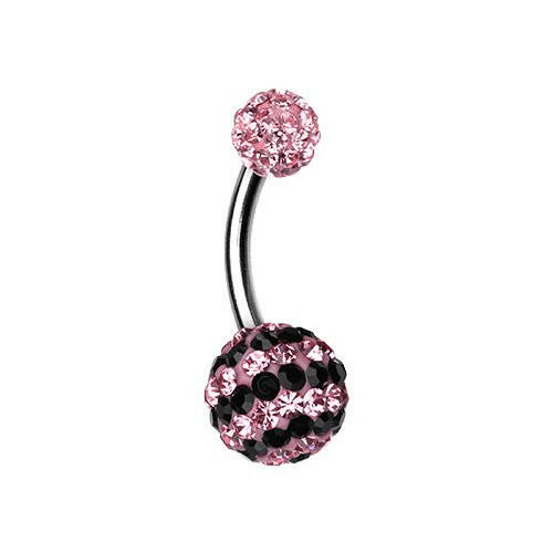 Dazzling Stripes Multi-Sprinkle Dot Belly Button Ring Navel Ring Impulse Piercings Light Pink/Black