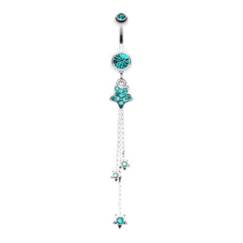 Delicate Star Sparkles Belly Button Ring Navel Ring Impulse Piercings Teal