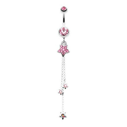 Delicate Star Sparkles Belly Button Ring Navel Ring Impulse Piercings Light Pink