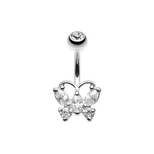 Delightful Cubic Zirconia Butterfly Belly Button Ring Navel Ring Impulse Piercings Clear