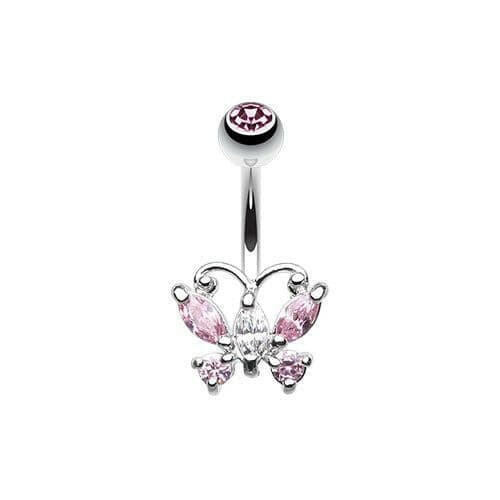 Delightful Cubic Zirconia Butterfly Belly Button Ring Navel Ring Impulse Piercings Pink