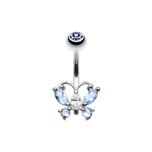 Delightful Cubic Zirconia Butterfly Belly Button Ring Navel Ring Impulse Piercings Aqua