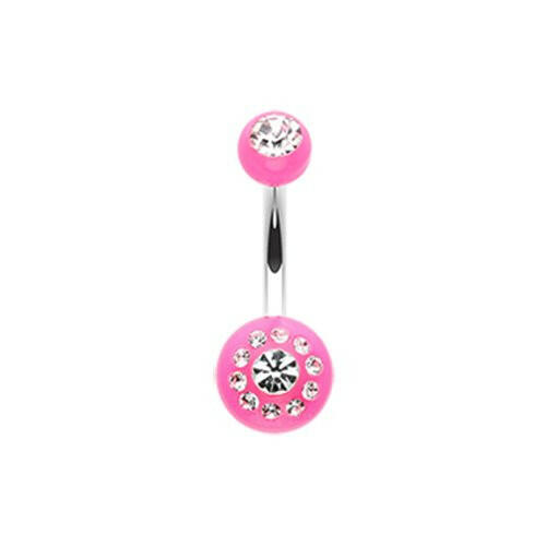 Dial Gem Sparkle Acrylic Belly Button Ring Navel Ring Impulse Piercings Pink