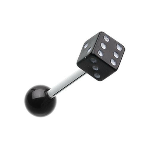 Dice Acrylic Top Barbell Tongue Ring Barbell Impulse Piercings Black