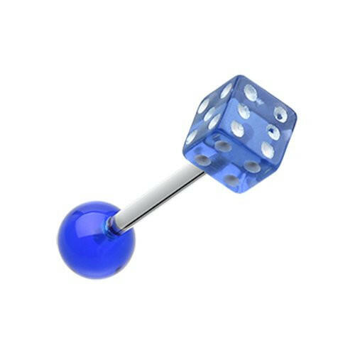 Dice Acrylic Top Barbell Tongue Ring Barbell Impulse Piercings Blue