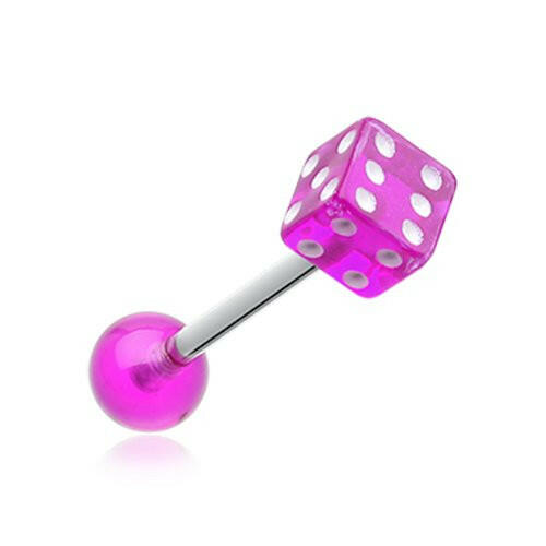 Dice Acrylic Top Barbell Tongue Ring Barbell Impulse Piercings Purple