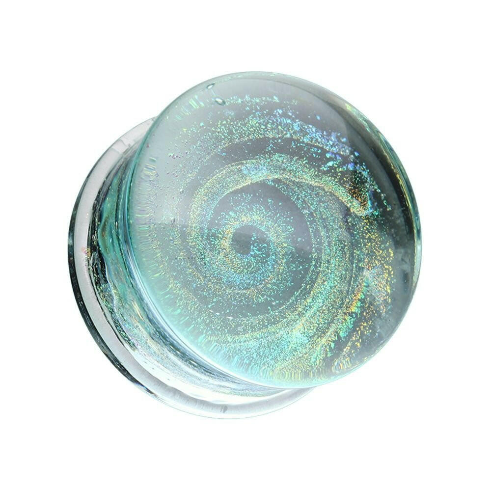 Dichroic Glass Galaxy Iridescent Double Flared Plug Earrings Plug Earrings Impulse Piercings 2 GA (6.5mm) Clear/Aurora Borealis