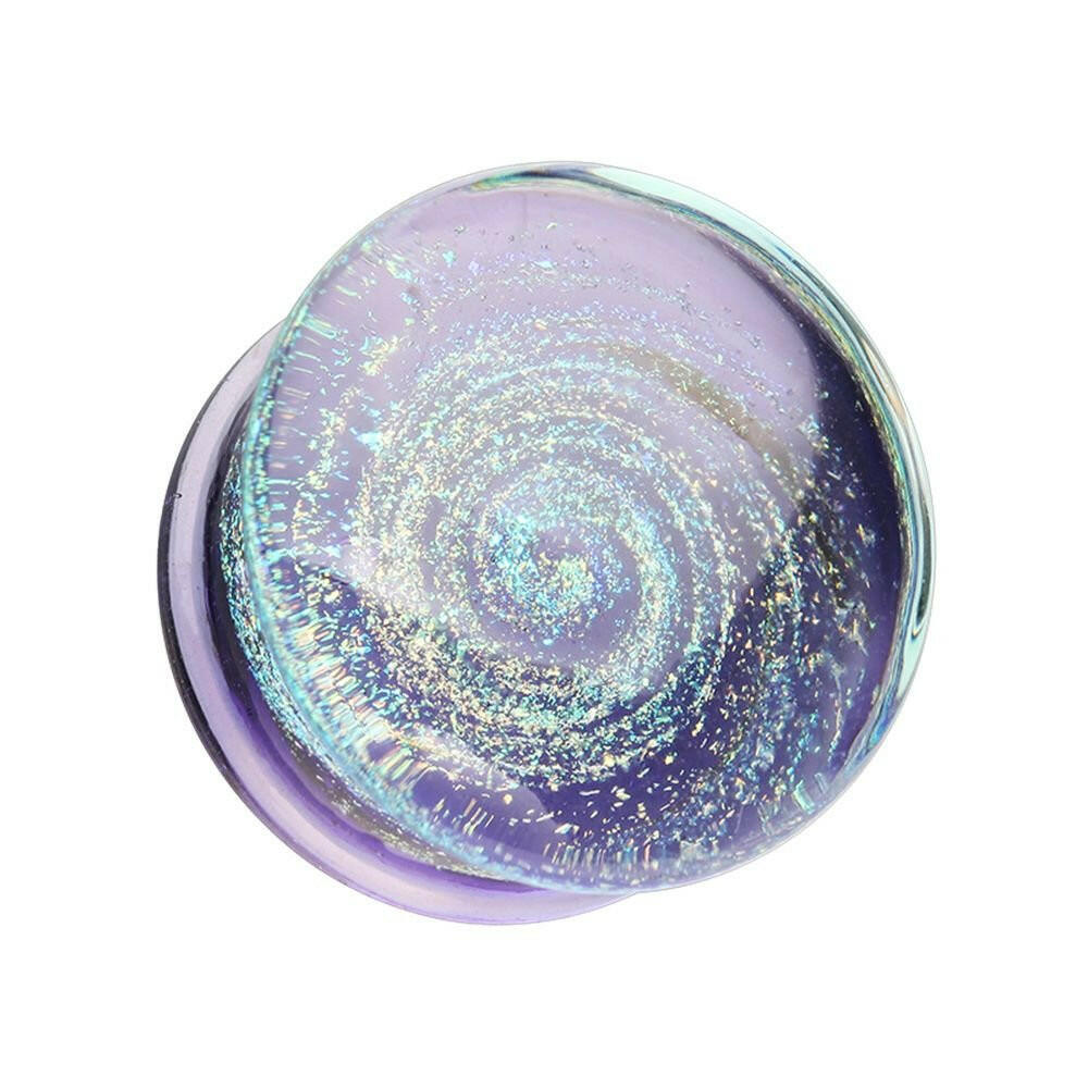 Dichroic Glass Galaxy Iridescent Double Flared Plug Earrings Plug Earrings Impulse Piercings 2 GA (6.5mm) Lavender/Rainbow