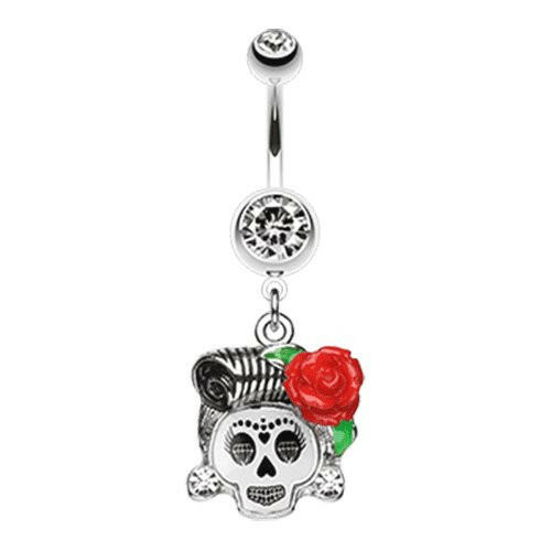 Dolled Up Sugar Skull Belly Button Ring Navel Ring Impulse Piercings Clear