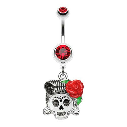 Dolled Up Sugar Skull Belly Button Ring Navel Ring Impulse Piercings Red