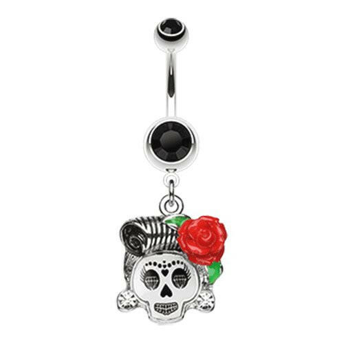 Dolled Up Sugar Skull Belly Button Ring Navel Ring Impulse Piercings Black