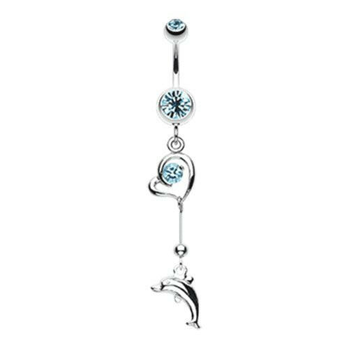 Dolphin Love Sparkle Belly Button Ring Navel Ring Impulse Piercings Aqua