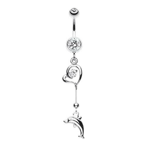 Dolphin Love Sparkle Belly Button Ring Navel Ring Impulse Piercings Clear