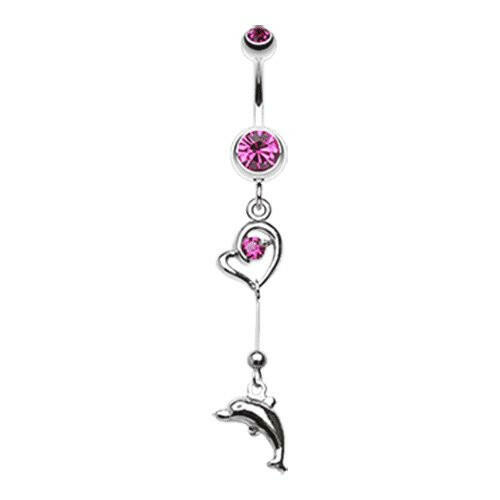 Dolphin Love Sparkle Belly Button Ring Navel Ring Impulse Piercings Fuchsia