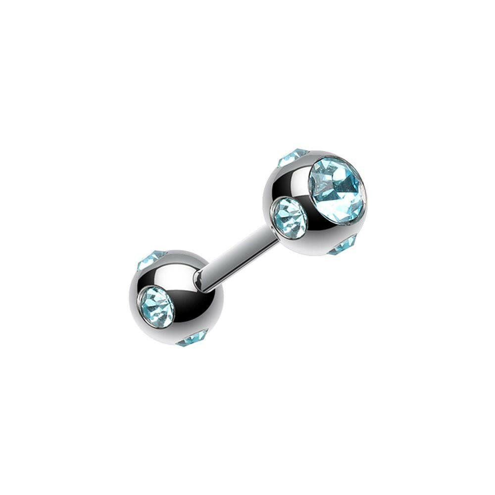 Double Aurora Gem Ball Steel Cartilage Tragus Barbell Cartilage Earring Impulse Piercings Aqua