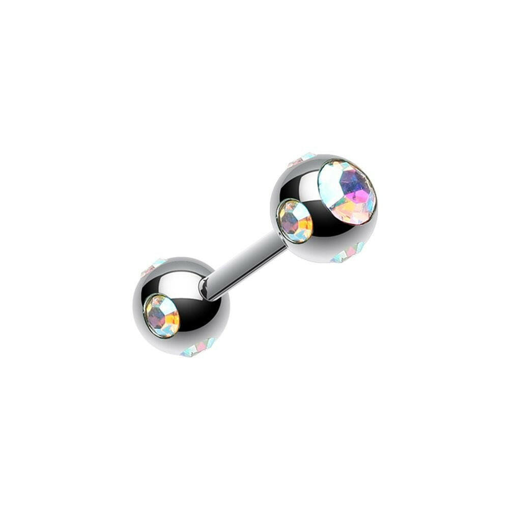 Double Aurora Gem Ball Steel Cartilage Tragus Barbell Cartilage Earring Impulse Piercings Aurora Borealis