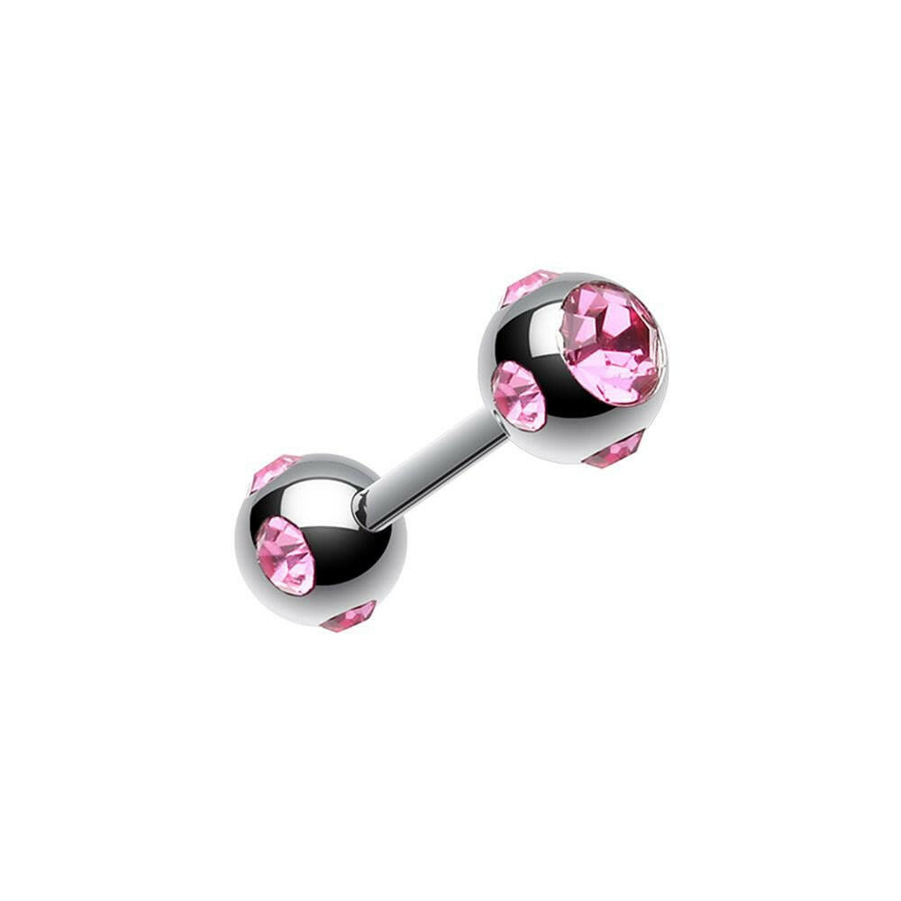 Double Aurora Gem Ball Steel Cartilage Tragus Barbell Cartilage Earring Impulse Piercings Pink