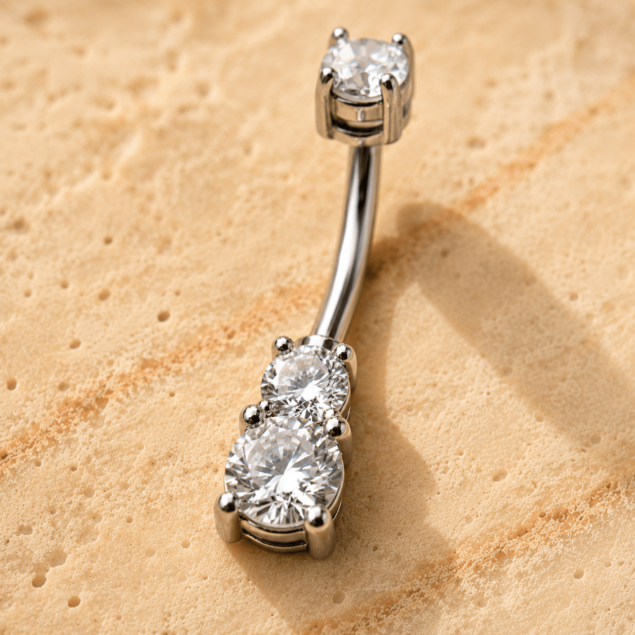 Stainless Steel Prong Set Double CZ Navel Ring - Skin Metals
