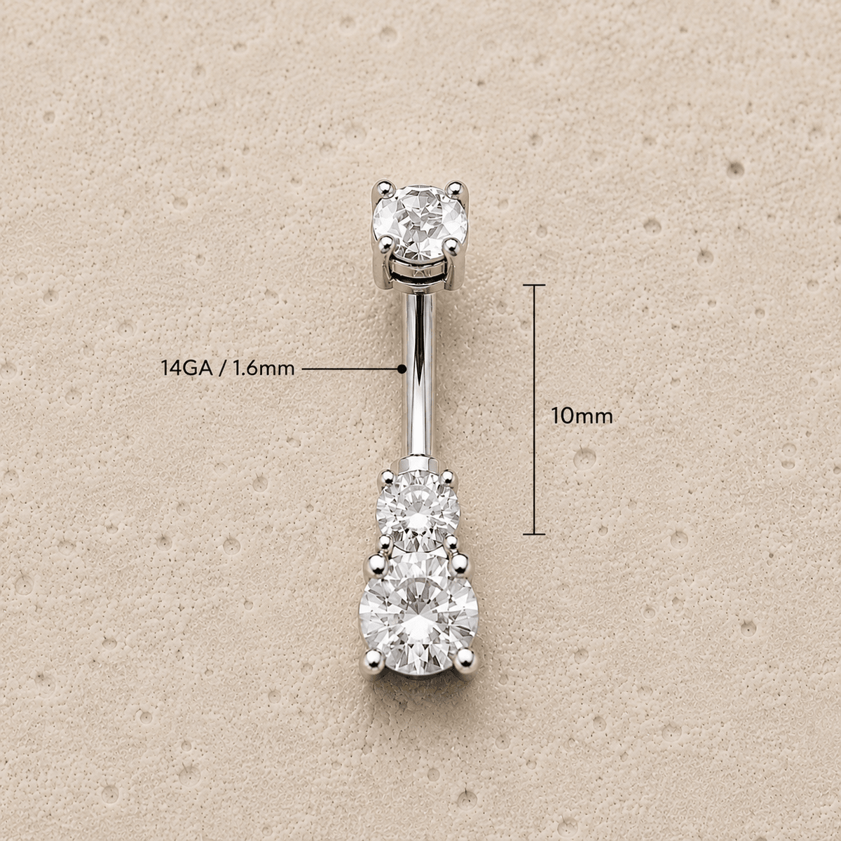 Double CZ Prong Set Navel Ring 14G 316L Stainless Steel - Skin Metals