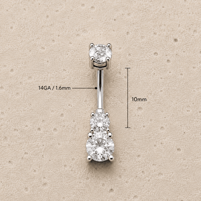 Double CZ Prong Set Navel Ring 14G 316L Stainless Steel - Skin Metals