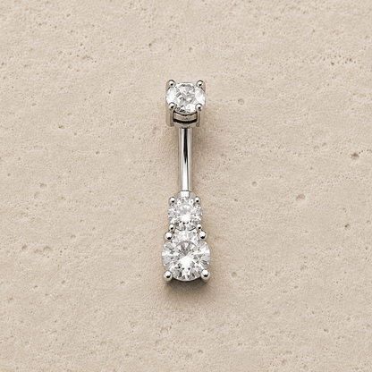 Double CZ Prong Set Navel Ring 14G 316L Stainless Steel - Skin Metals