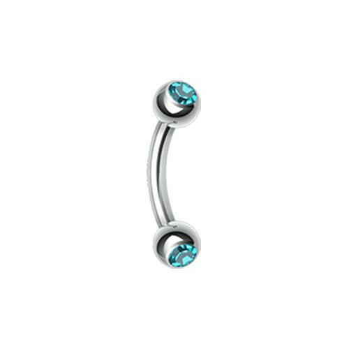 Double Gem Ball Curved Barbell Eyebrow Ring Curved Barbell Impulse Piercings 5/16" (8mm) Teal