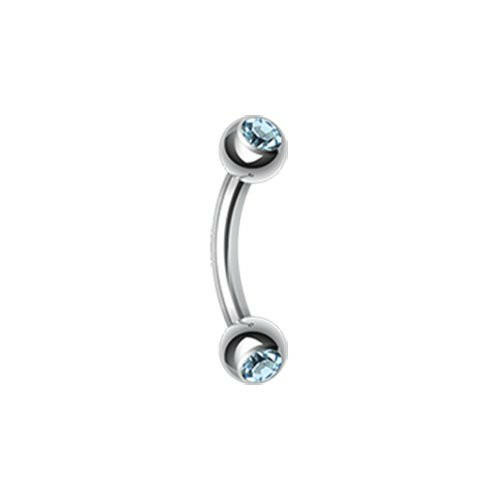 Double Gem Ball Curved Barbell Eyebrow Ring Curved Barbell Impulse Piercings 5/16" (8mm) Aqua