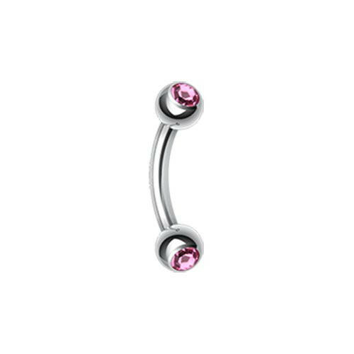 Double Gem Ball Curved Barbell Eyebrow Ring Curved Barbell Impulse Piercings 5/16" (8mm) Pink