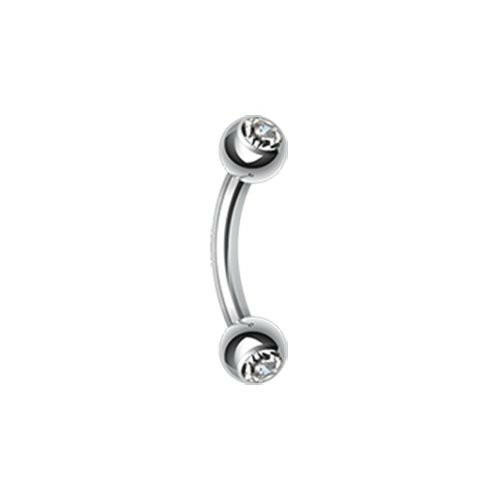 Double Gem Ball Curved Barbell Eyebrow Ring Curved Barbell Impulse Piercings 5/16" (8mm) Clear