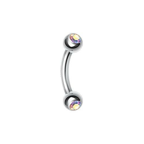 Double Gem Ball Curved Barbell Eyebrow Ring Curved Barbell Impulse Piercings 5/16" (8mm) Aurora Borealis