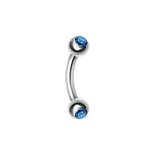 Double Gem Ball Curved Barbell Eyebrow Ring Curved Barbell Impulse Piercings 5/16" (8mm) Blue