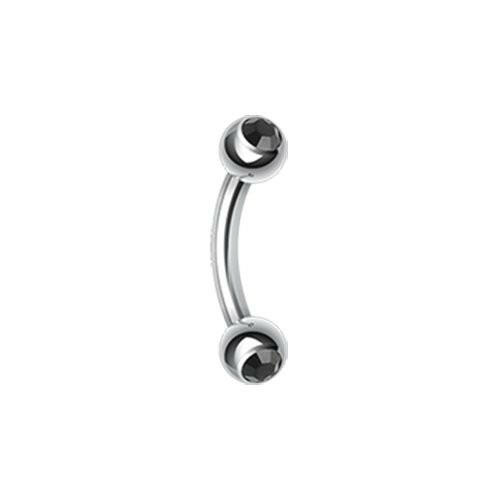 Double Gem Ball Curved Barbell Eyebrow Ring Curved Barbell Impulse Piercings 5/16" (8mm) Black