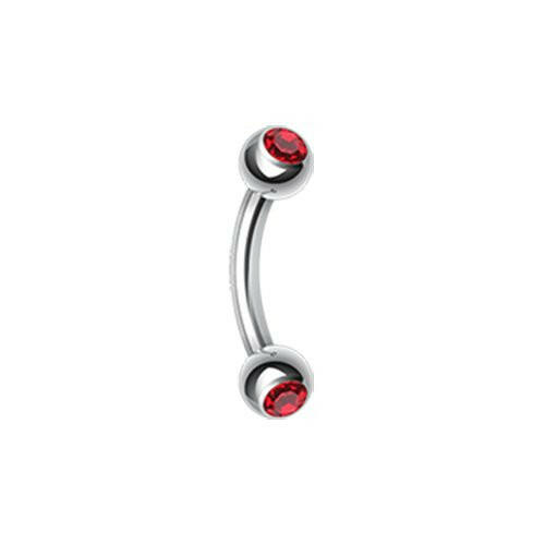 Double Gem Ball Curved Barbell Eyebrow Ring Curved Barbell Impulse Piercings 5/16" (8mm) Red