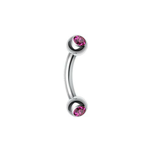 Double Gem Ball Curved Barbell Eyebrow Ring Curved Barbell Impulse Piercings 5/16" (8mm) Fuchsia