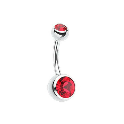 Double Gem Ball Steel Belly Button Ring 10mm Navel Ring Impulse Piercings 3/16x5/16" (5x8mm) Red