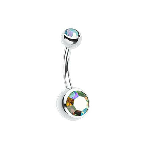 Double Gem Ball Steel Belly Button Ring 10mm Navel Ring Impulse Piercings