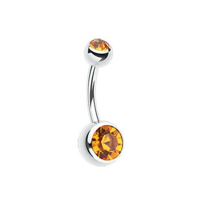 Double Gem Ball Steel Belly Button Ring 10mm Navel Ring Impulse Piercings 3/16x5/16" (5x8mm) Topaz