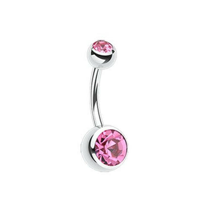 Double Gem Ball Steel Belly Button Ring 10mm Navel Ring Impulse Piercings 3/16x5/16" (5x8mm) Pink