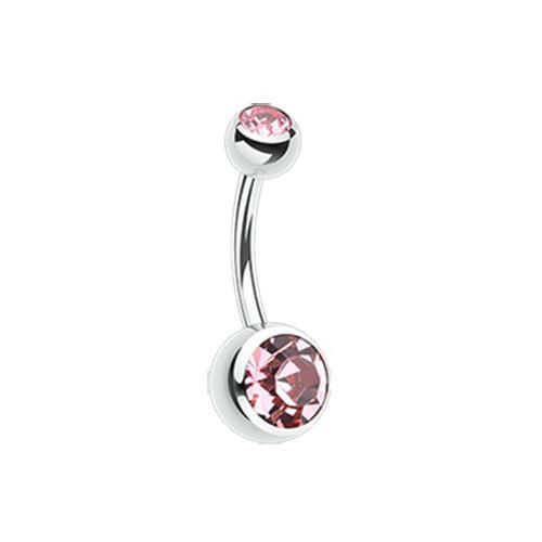 Double Gem Ball Steel Belly Button Ring 10mm Navel Ring Impulse Piercings 3/16x5/16" (5x8mm) Light Pink