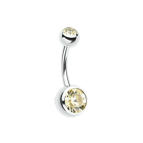 Double Gem Ball Steel Belly Button Ring 10mm Navel Ring Impulse Piercings 3/16x5/16" (5x8mm) Yellow