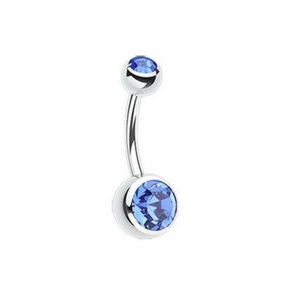 Double Gem Ball Steel Belly Button Ring 10mm Navel Ring Impulse Piercings 3/16x5/16" (5x8mm) Blue