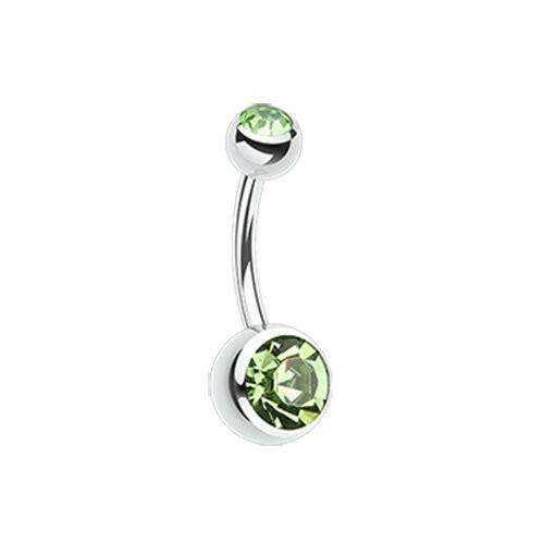 Double Gem Ball Steel Belly Button Ring 10mm Navel Ring Impulse Piercings 3/16x5/16" (5x8mm) Light Green