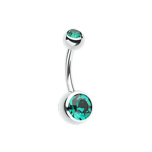 Double Gem Ball Steel Belly Button Ring 10mm Navel Ring Impulse Piercings 3/16x5/16" (5x8mm) Dark Green